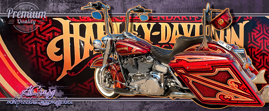 Фото кастом покраски мотоцикла Harley Davidson. Red gold. 