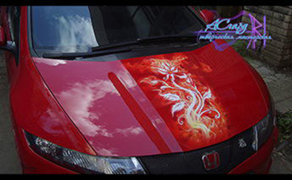 Аэрография на автомобиле Honda Civic. Огненный цветок. 