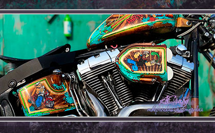 Аэрография на кастом мотоцикле Harley Davidson. Popeye.