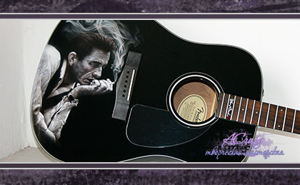 Аэрография на гитаре. Johnny Cash. Портрет. 