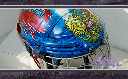 Аэрография на хоккейный шлем игрока Bauer. Red moped.  