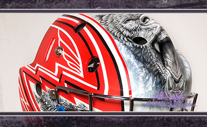 Аэрография на хоккейный вратарский шлем Bauer Junior. Красные медведи. 