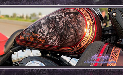 Аэрография на мотоцикле Harley Davidson Road King. Dia de los muertos.