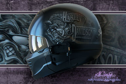 Аэрография на шлем Pilot X04. Harley Davidson. Red Hog. 