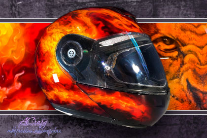 Аэрография на шлем Schuberth C3 Pro. Лев в огне. 