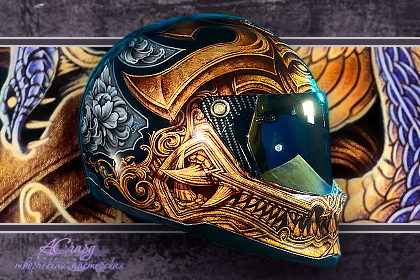 Аэрография на шлем Scorpion Exo HX1. Самурайская маска.