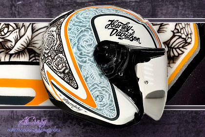 Аэрография на шлем Shoei J Cruise. Harley Davidson Rose.  